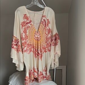 Bohemian Cream and Red Kaftan Top